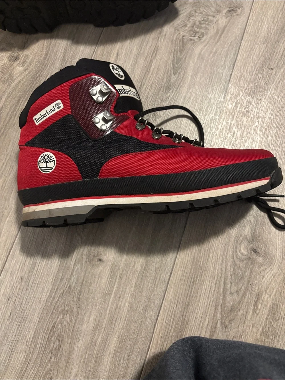 Timberland Men’s Red and Black Lace-Up Hiking Boots